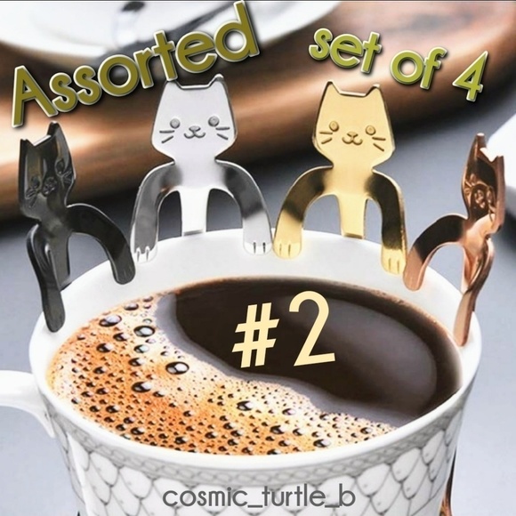 𝅺NEW Rainbow Colorful Stainless Steel Cat Coffee Dessert Spoons - Picture 6 of 11